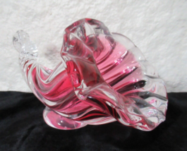 Vintage Chalet Cranberry Blown Art Glass Footed Cornucopia Vase with Sca... - £61.69 GBP