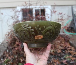 Haeger Pottery Footed Serving Bowl Planter Green 102 USA 8&quot; Round Embossed - £7.83 GBP