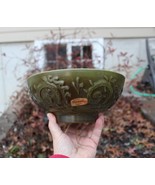 Haeger Pottery Footed Serving Bowl Planter Green 102 USA 8&quot; Round Embossed - $9.99