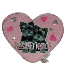 Yorkie Puppy Dogs Best Friends Pink Heart Glitter Plush Stuffed Pillow 19&quot; - £40.98 GBP