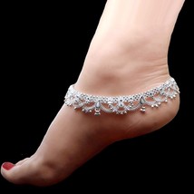 Bridal Style Real Sterling Silver Indian Women Anklets Ankle Pair 10.5&quot; - £144.25 GBP