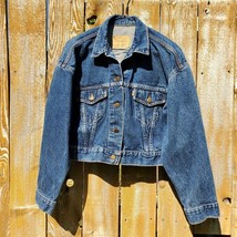 Vintage 80s Levi Strauss Women&#39;s Dark Blue Button Up Jean Jacket USA Sz M - £64.96 GBP