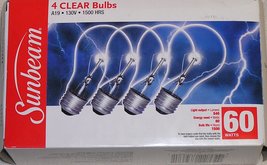 Sunbeam 60 Watt 130 Volt A19 Standard Clear Incandescent Lamps Bulbs 4 P... - £16.11 GBP