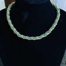 1960 LANVIN PARIS Vintage Twisted Rope 18k Gold Plated Blue Bead Collar Necklace - £73.61 GBP