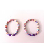 Two Glass &amp; Clay Beaded bracelets with purple glass and multi colored fo... - $186.09 MXN
