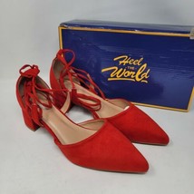 Heel The World Women&#39;s Pumps Sz 9 Pointed Toe Dress Red Low Block Heels - £60.16 GBP