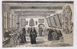 Antique Engraving Print 4&quot; x 6&quot; Monks in Seminary Unsure of Age Religious Art - £11.79 GBP