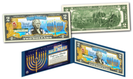 HAPPY HANUKKAH Chanukah Menorah Jewish Holiday Genuine Legal Tender U.S. $2 Bill - £11.24 GBP