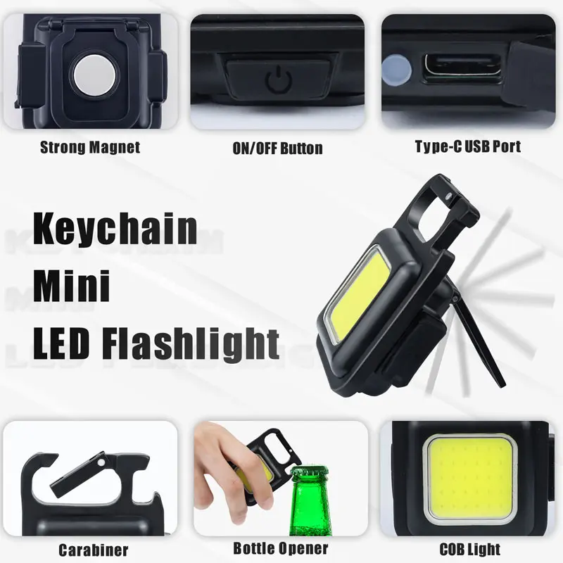 Sporting Mini Flashlight Rechargeable Glare COB Keychain Light USB Emergency Lam - £23.62 GBP