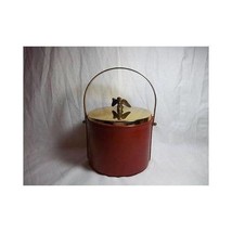 Vintage Leather &amp; Brass Eagle Ice Bucket Pyrex Glass Insert Barware - £26.34 GBP