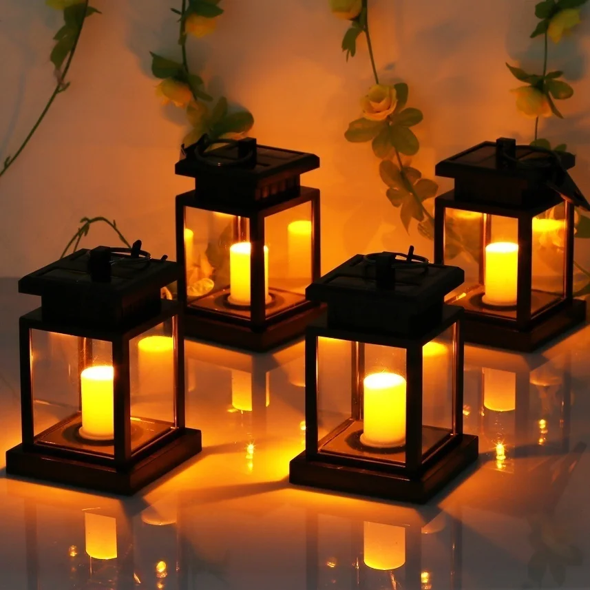 Meless candle light outdoor hanging lantern lamp solar flickering flame light landscape thumb200