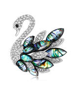 Abalone Shell &amp; Cubic Zirconia Silver-Plated Swan Brooch - £13.46 GBP