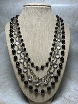 Classic Ann Taylor Multi-Strand Necklace Black And Clear Beads Gold Tone... - $14.95