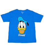 Disney Donald Duck Character Face Signature Youth T-Shirt Blue - £8.59 GBP