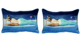 Pair of Betsy Drake Mermaid Large Pillows 15 Inch x 22 Inch - £69.65 GBP