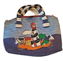 Sun N Sand Lighthouse Tote Bag Satchel Purse Sally Huss Cotton Blue - £14.68 GBP