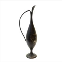Jug Solid Brass Black And Gold Etched Floral Leaf Vintage 14&quot; Made in India - £11.65 GBP