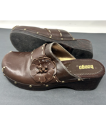 Vtg 90s Y2K Chunky Platform Leather Clogs Shoes Bongo 9 Wood Grain Heel ... - $33.24