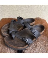 Birkenstock Women’s 38 Mayari Slip on Black Leather Slide Sandals Toe Loop - $34.64