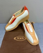TOD&#39;S White Red Beige Leather Slip On Comfort Shoes Size 9.5 - £58.14 GBP