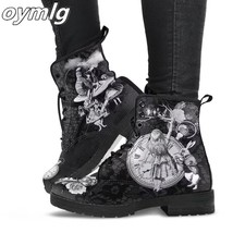 Boots Women&#39;s Autumn Winter Fashion Women&#39;s boots Tooling Boots Skull Flower Pri - £37.36 GBP