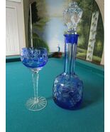 Ajka Marsala Bohemia Blue Crystal Cut To Clear Decanter With Goblet - $239.90 CAD