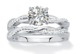 Round Cz Twisted Bridal 2 Ring Set Band Platinum Sterling Silver 6 7 8 9 10 - £159.66 GBP