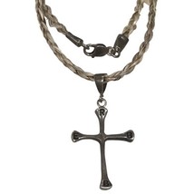 antique sterling silver Cross with hair braided Religious necklace 21” - $174.98