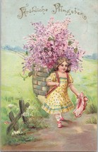 ZAYIX Happy Pentecost Frohliche Pfingsten Pretty Girl Flower Basket Embossed - £27.29 GBP