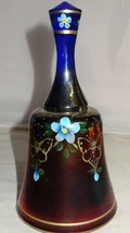 Fenton Art Glass Hand Painted Cobalt Marigold Carnival Butterfly Bell 73... - $69.00