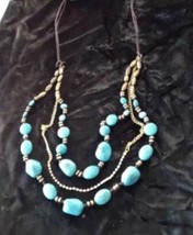 beach blue beaded necklace  - £19.65 GBP