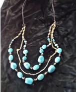 beach blue beaded necklace  - £19.58 GBP