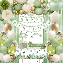 Sage Green Birthday Decorations, Green Gold Balloons Birthday Party Decorations - £28.64 GBP