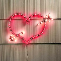 Lighted Heart and Arrow Valentines Day Wall Window Hanging Silhouette Decoration - £23.24 GBP