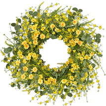 Artificial Daisy Wreath - 24 Inches Eucalyptus Wreath with Yellow Flower Wreath - £37.00 GBP