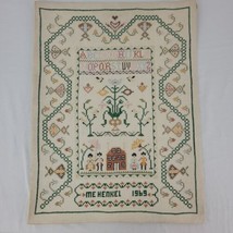 ABC Sampler Embroidery Linen Finished Farmhouse Country Cottage Folk Art Vtg - £33.93 GBP
