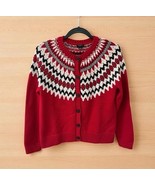 Talbots Sweater Womens Medium Petite Fair Isle Knit Cardigan red white b... - €24,81 EUR