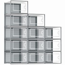 Shoe Organizer Storage Boxes For Closet 12 Packs Grey, Clear Plastic Stackable S - £52.07 GBP