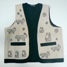 Whimsical Cats Woven Vest - Cream - Size (Medium) (BN-VST101) - $39.00