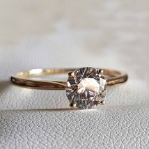 1CT Brilliant Cut Moissanite Solitaire Engagement Ring 14K Yellow Gold Plated - £58.60 GBP