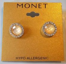 Monet Gold Stud Earrings Yellow Pearl Multi-Faceted Stones 1/2 Inch Post Back - $14.50