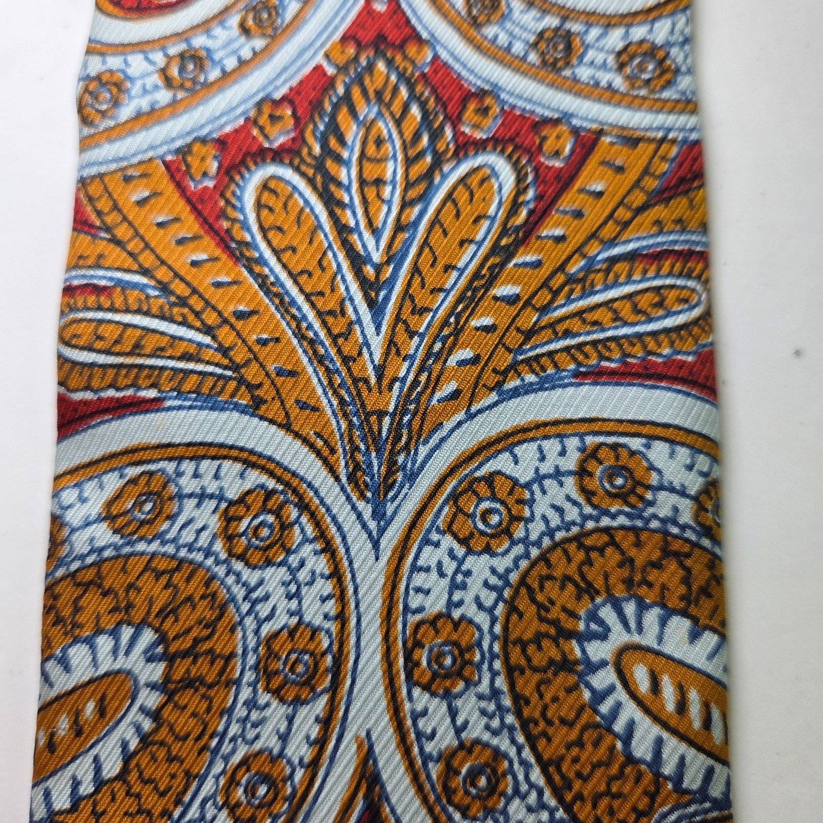 Vintage Rooster Flat Tip Tie Paisley Red Gold White Hand Printed USA 3.25" Item image 3