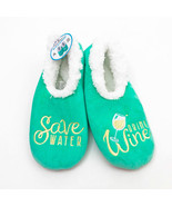 Snoozies Women&#39;s Slippers Save Water Drink Wine Blue Green Med 7/8 - $17.64 CAD