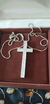 Vintage 1980-s 925 Silver/ Cubic Zirconia  Large Cross Crucifix Pendant &amp; Chain  - $88.11