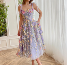 3D Flowers Lace Graduation Dress  Spaghetti Ball Gown Tea Length Real Pi... - $108.00