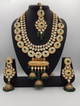 Bollywood Gold Plated Jewelry Indian Kundan Necklace Jhumka Earrings Tikka Set - £228.29 GBP