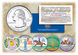 1999 US Statehood Quarters COLORIZED Legal Tender 5-Coin Complete Set w/Capsules - £12.62 GBP