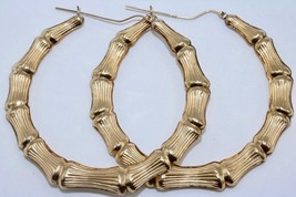 Authenticity Guarantee 
Vintage Hallow 10K Bamboo Design Large Hoop Earrings ... - £592.48 GBP