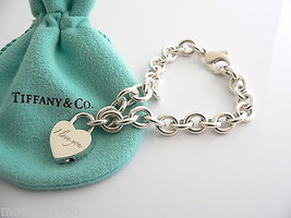 Tiffany &amp; Co Silver I LOVE YOU Heart Bracelet Padlock Charm Bangle Gift Pouch - £436.75 GBP