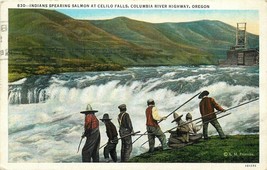 Indians Spearing Salmon at Celilo Falls Columbia River Hwy DB OR Postcard C899 - $6.93